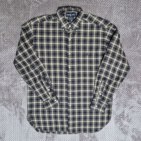 Ralph Lauren McMeel Men Plaid Shirt Preppy Navy Blue Pony Cotton L/S Size Medium - Picture 1 of 7